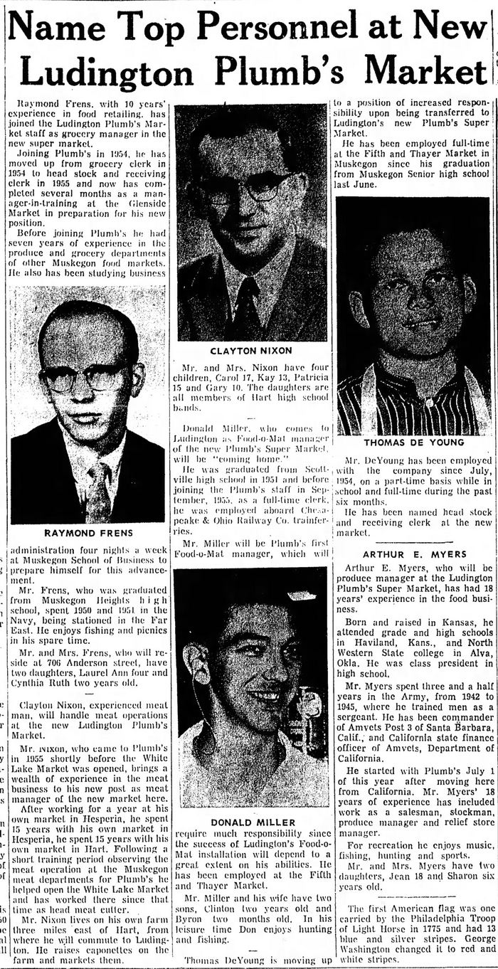 Plumbs Supermarket - July 15 1957 Article (newer photo)